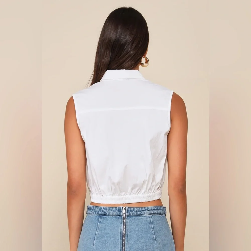 Lulus Enviable Look White Collared Sleeveless Cropped Button-Front XL NEW NWT - Picture 2 of 5